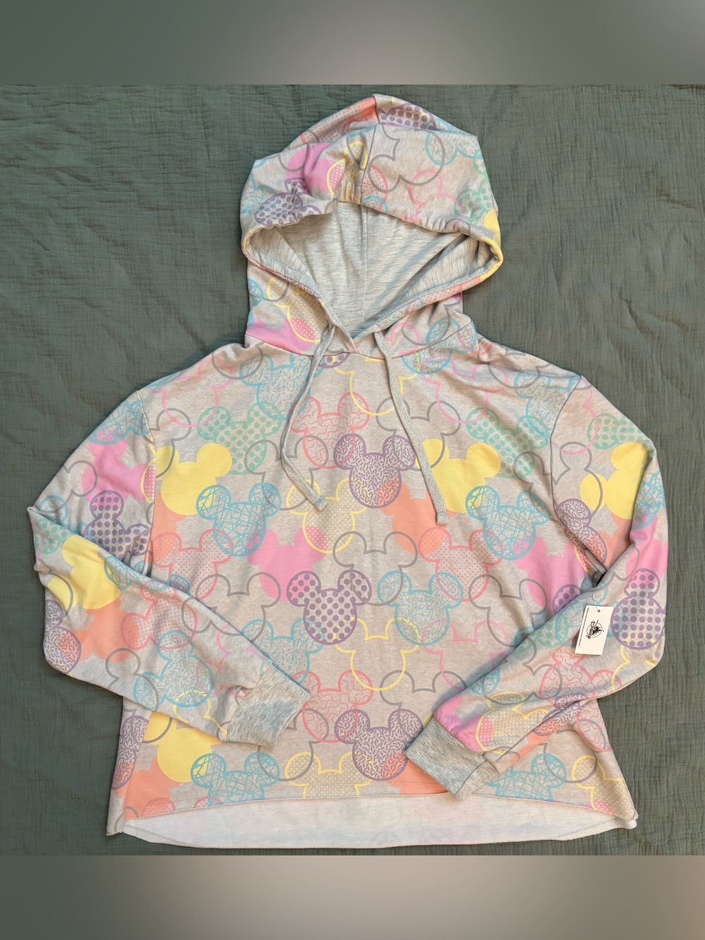Pastel Colorful Mickey Mouse Head Icon Pattern Hoodie Crop Pullover Super Soft